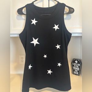 Women’s Black Tank Top with White Stars - Size Large
